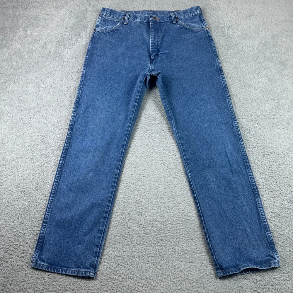 VTG Wrangler 13MWZ Cowboy Cut Jeans Men 36x32 (Fit 34x31) Blue Straight Made USA